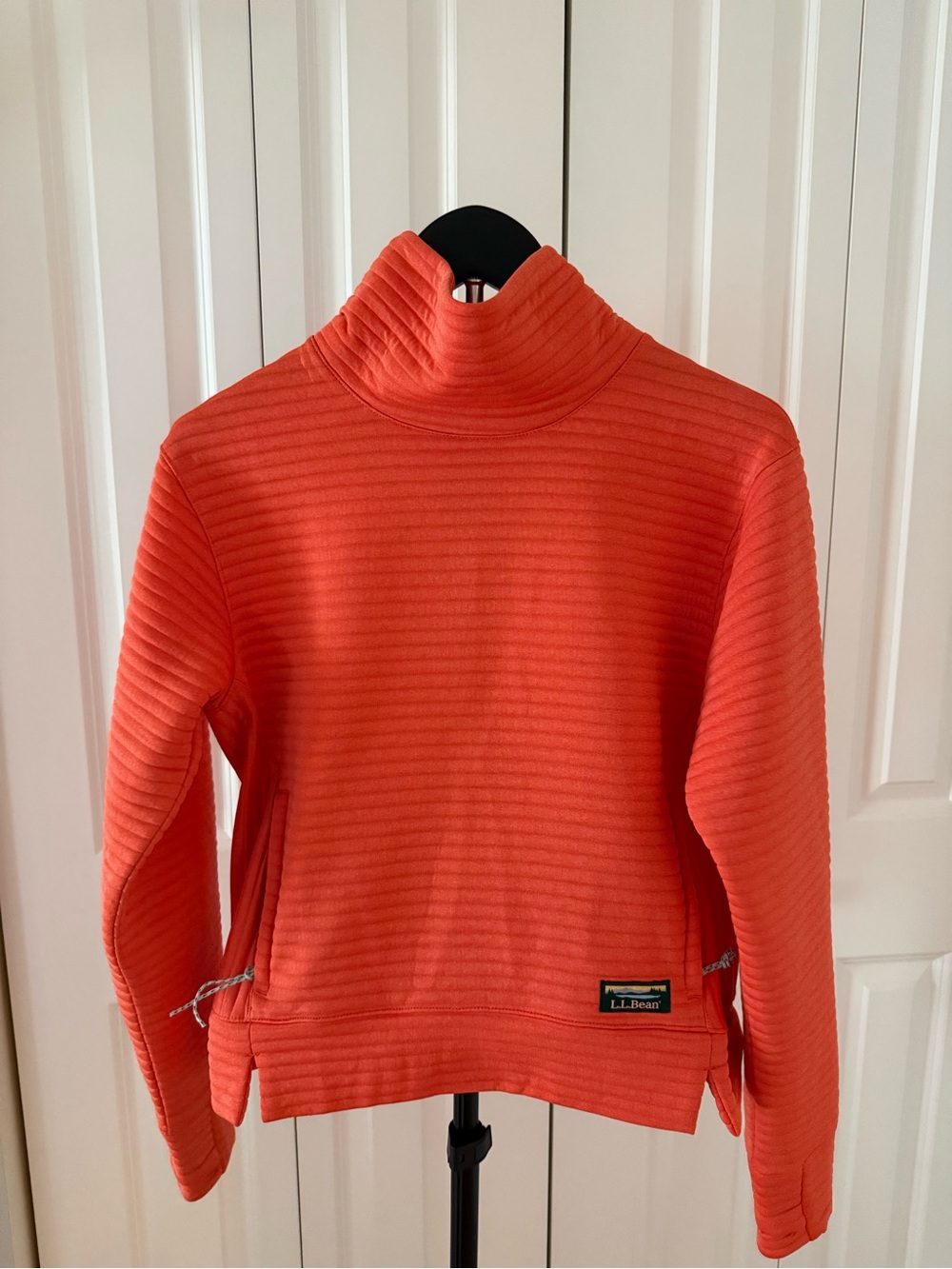 L.L.Bean Women’s XS Ribbed Funnel Neck Pullover Sweatshirt Coral Orange